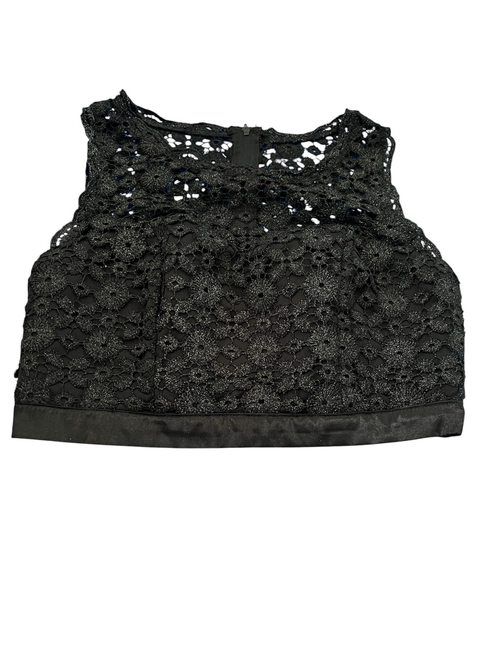 My Michelle Black Floral Crochet Lace Cropped Tank